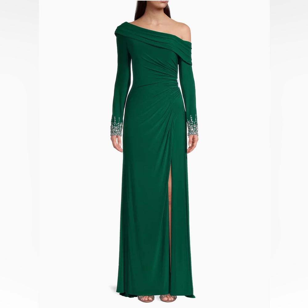 Mac Duggal Emerald Asymmetrical‎ Jeweled Gown - Picture 5 of 5